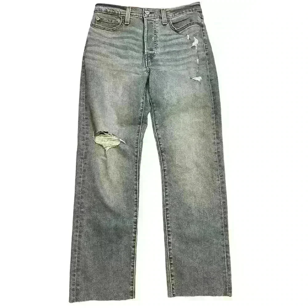 Levi's Wedgie Straight Distressed Denim Jeans Size 29
Raw Hem High Rise Med Wash